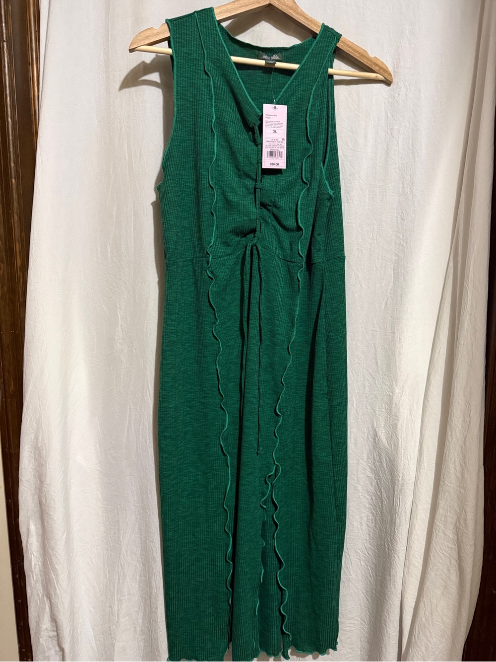 Wild Fable Green Sleeveless Midi Dress with Ruffle Trim